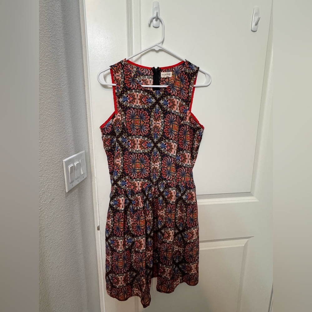 Maison Jules Red and Blue Geometric Midi Dress